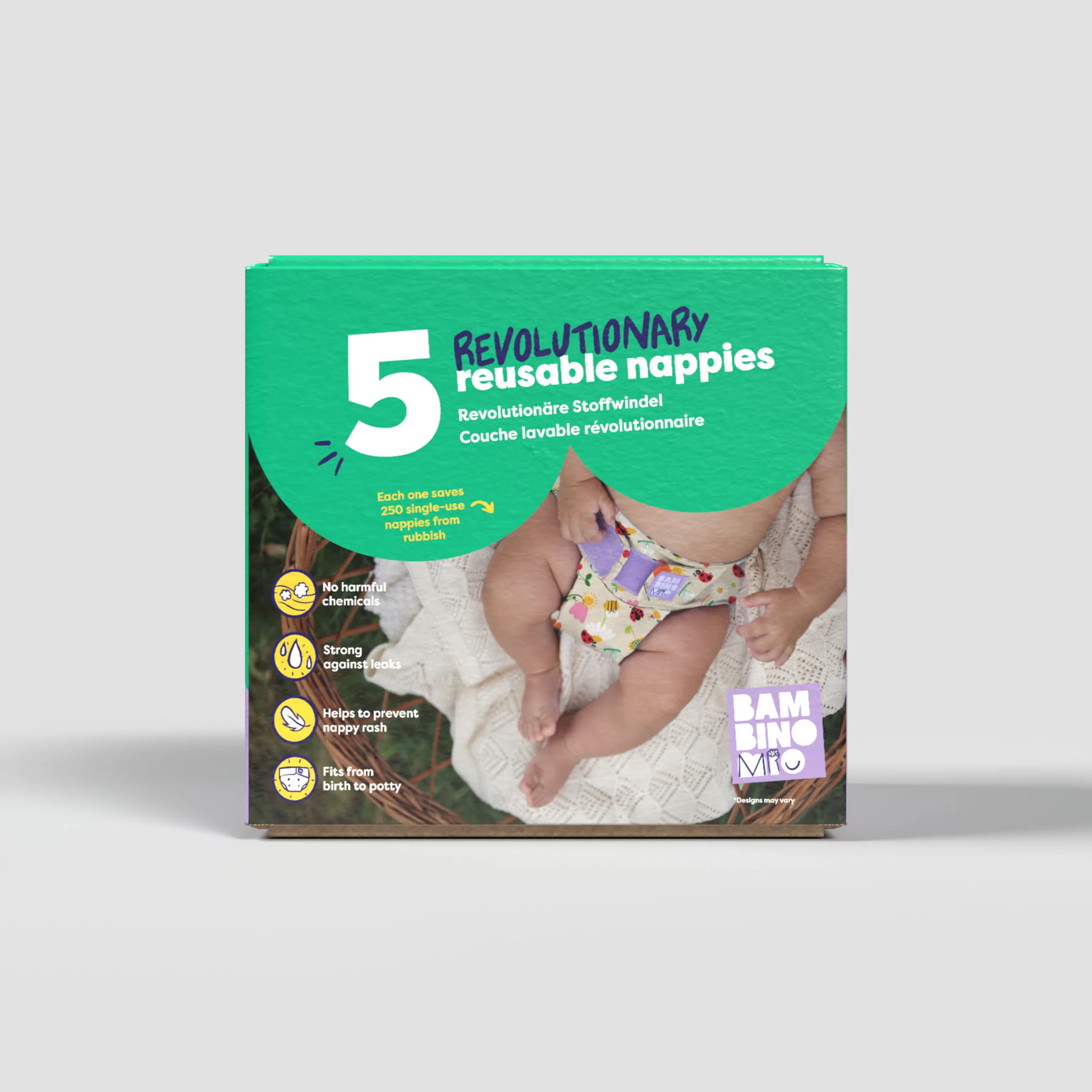 Revolutionary Reusable Nappy Bundle 5 Pack in Paintbox Pastels - Image 7