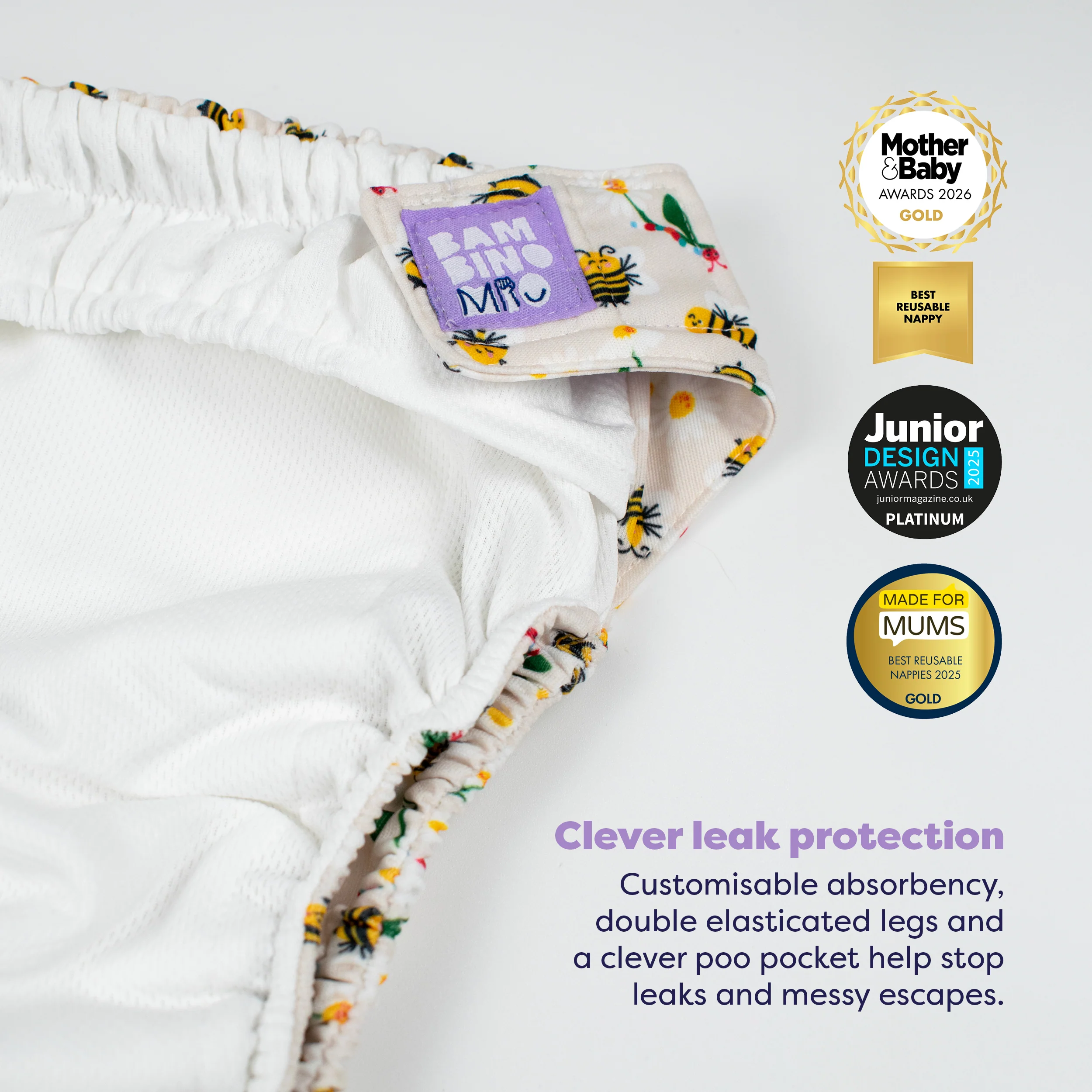 Revolutionary Reusable Nappy in Busy Bees - Image 3