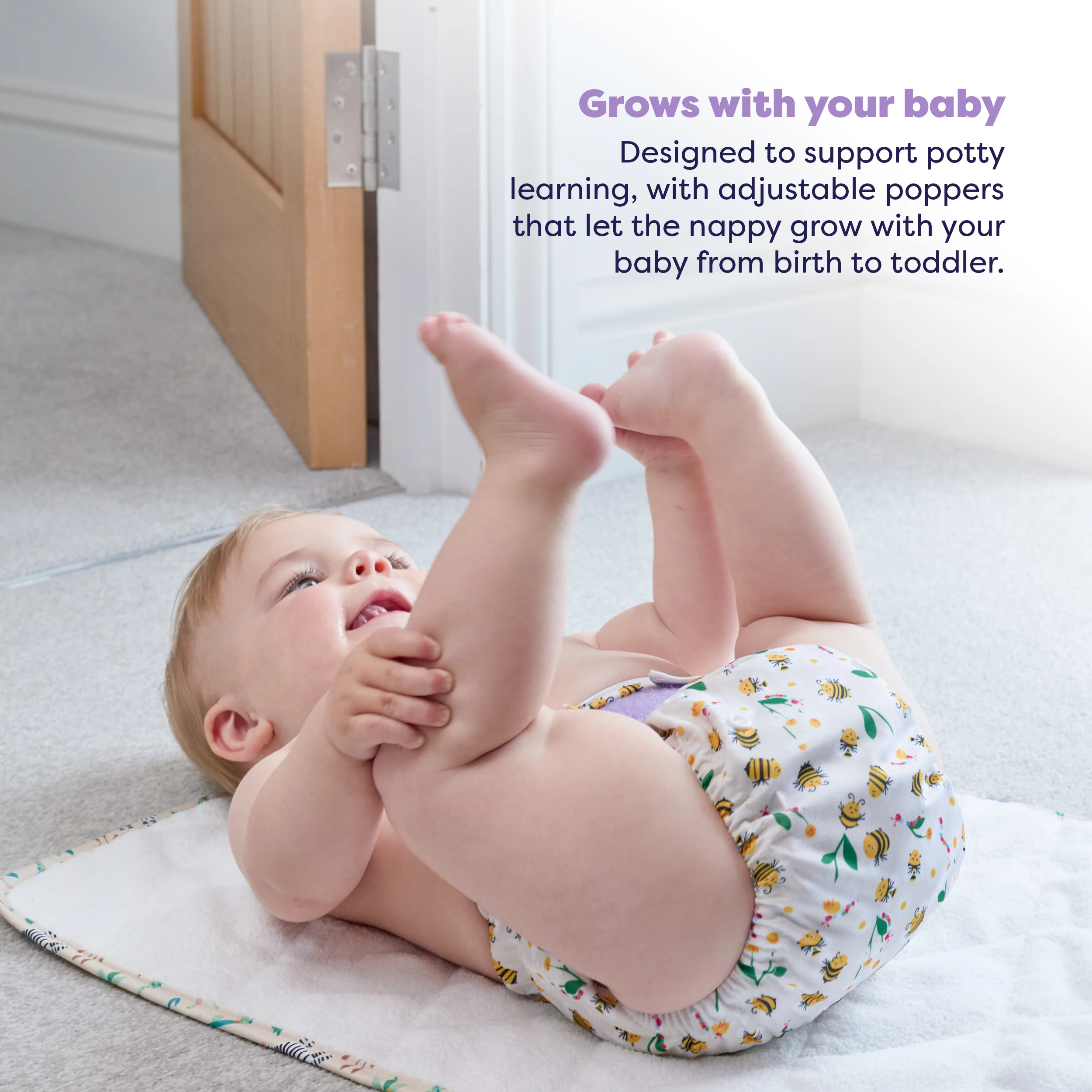 Revolutionary Reusable Nappy in Busy Bees - Image 4