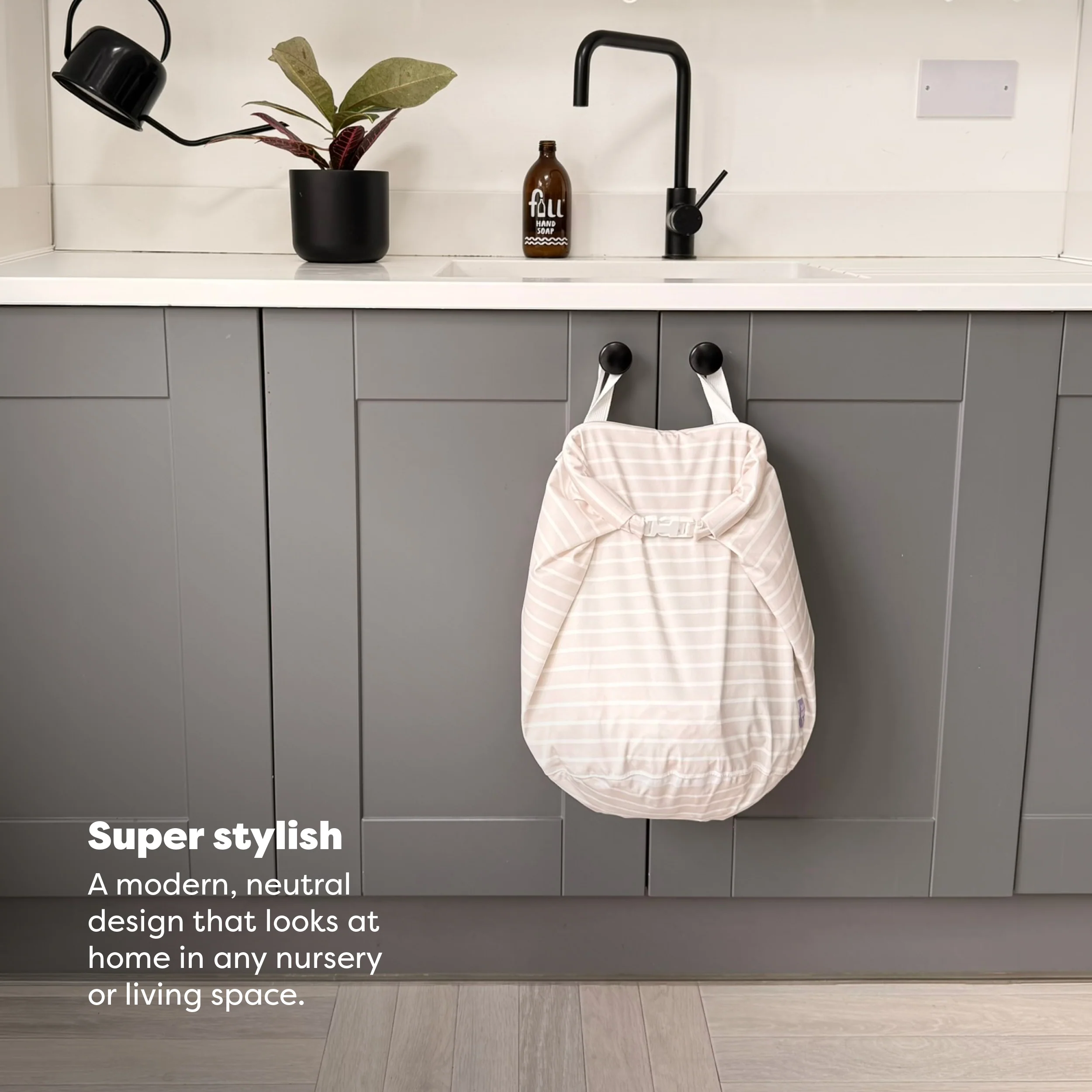 Stay-At-Home Waterproof Wet Nappy Bag in Neutral Stripe - Image 4