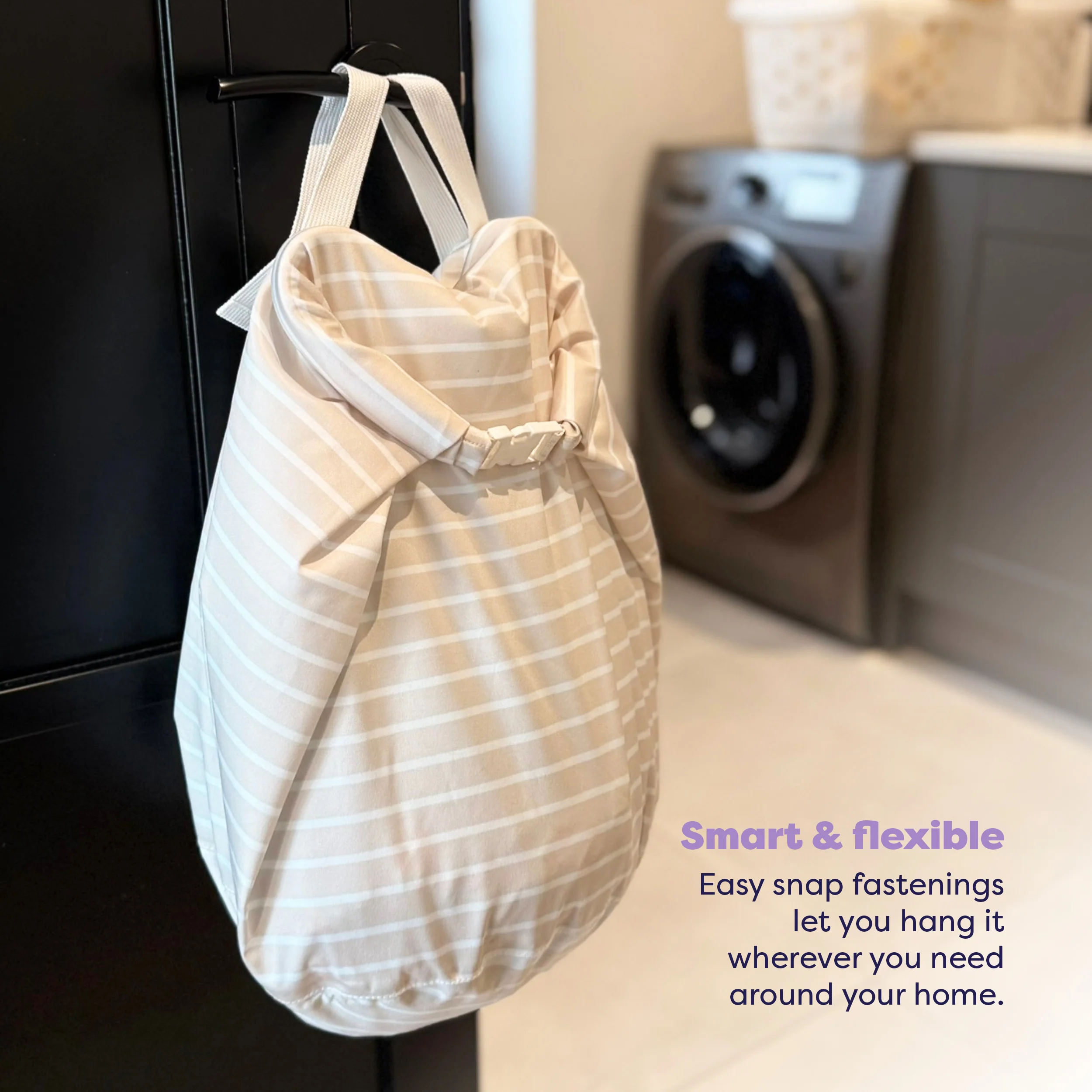 Stay-At-Home Waterproof Wet Nappy Bag in Neutral Stripe - Image 5