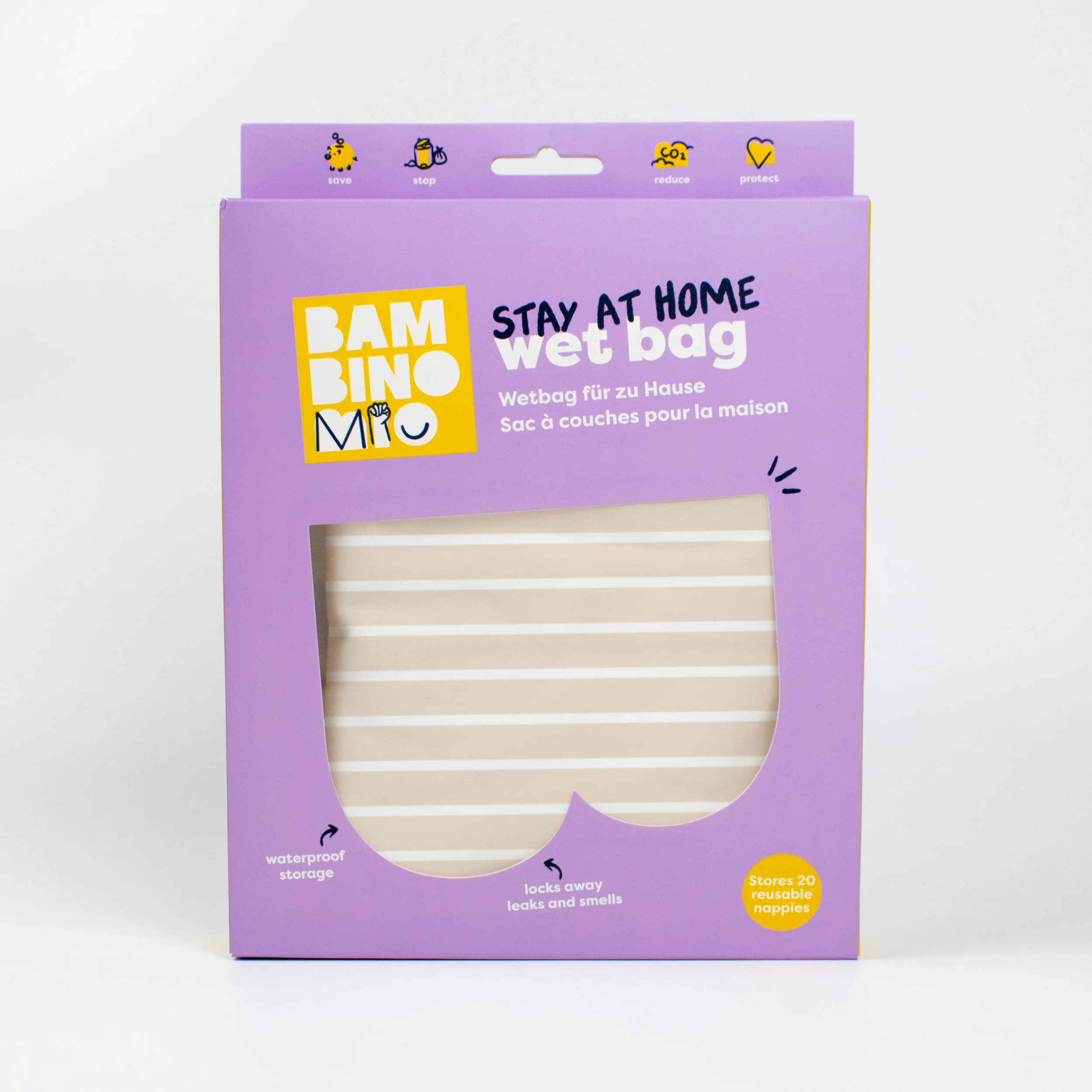 Stay-At-Home Waterproof Wet Nappy Bag in Neutral Stripe - Image 6