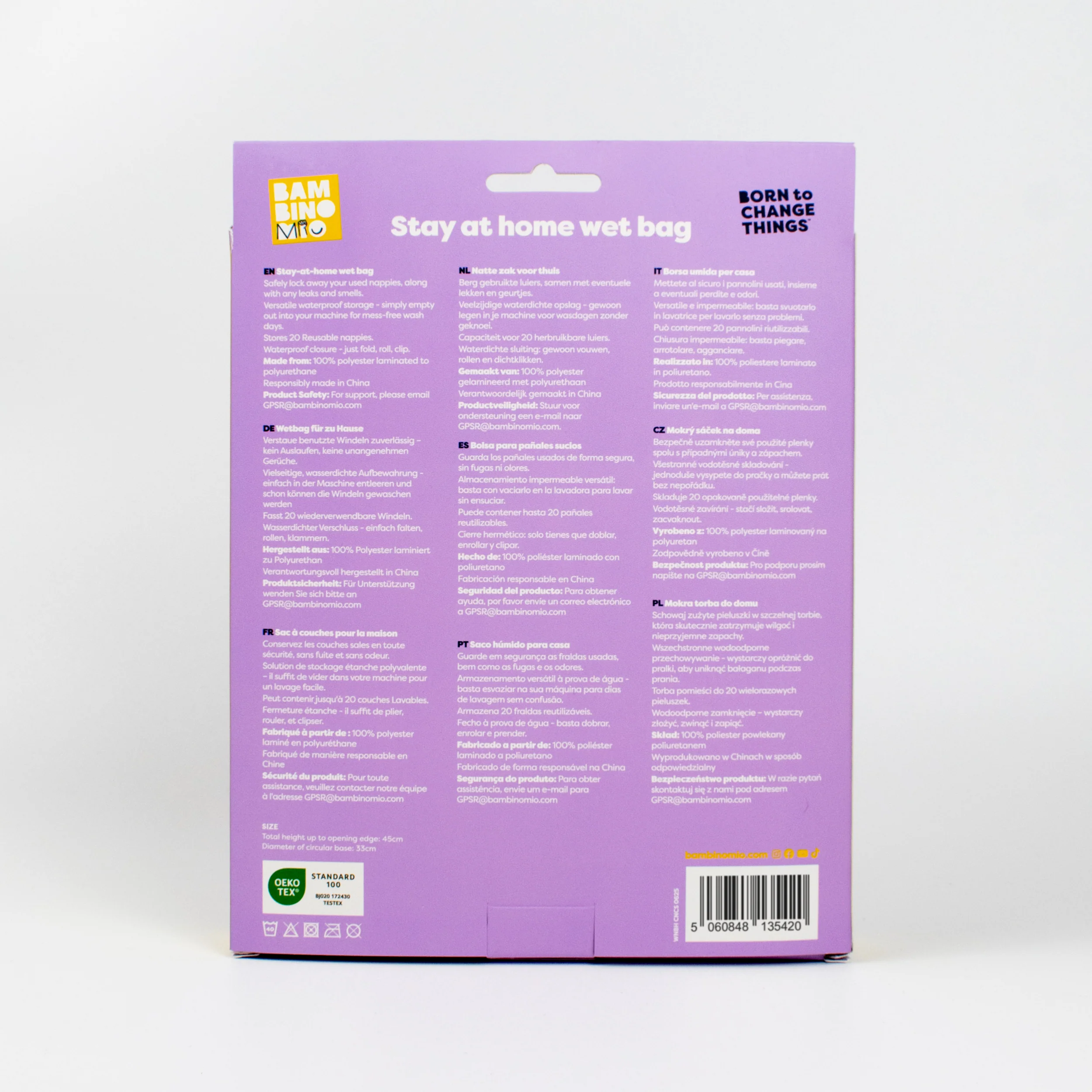 Stay-At-Home Waterproof Wet Nappy Bag in Neutral Stripe - Image 7